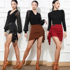 Latin Dance Skirts Pure Color Women's Performance Daily Wear High POLY