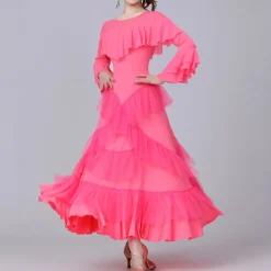 Latin Dance Skirts Pure Color Splicing Tulle Women's Performance Training Long Sleeve High Polyester