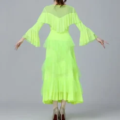 Latin Dance Skirts Pure Color Splicing Tulle Women's Performance Training Long Sleeve High Polyester