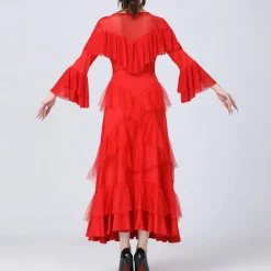 Latin Dance Skirts Pure Color Splicing Tulle Women's Performance Training Long Sleeve High Polyester