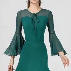 Latin Dance Top Pure Color Splicing Tulle Women's Performance Training Sleeveless High Polyester