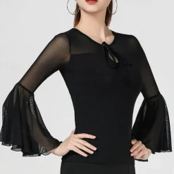 Latin Dance Top Pure Color Splicing Tulle Women's Performance Training Sleeveless High Polyester