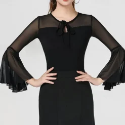 Latin Dance Top Pure Color Splicing Tulle Women's Performance Training Sleeveless High Polyester