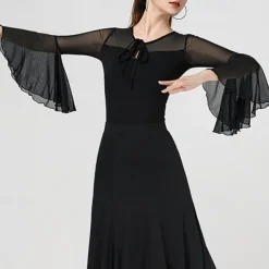 Latin Dance Top Pure Color Splicing Tulle Women's Performance Training Sleeveless High Polyester