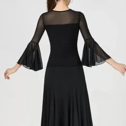 Latin Dance Top Pure Color Splicing Tulle Women's Performance Training Sleeveless High Polyester