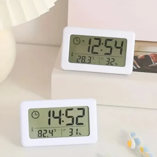 LCD Digital Clock Mute Desktop Clock Temperature Sensor Battery Powered LED Electronic Alarm Clocks Bedroom Indoor Wall Clocks