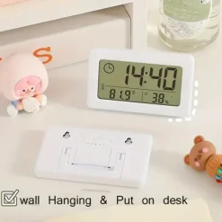 LCD Digital Clock Mute Desktop Clock Temperature Sensor Battery Powered LED Electronic Alarm Clocks Bedroom Indoor Wall Clocks