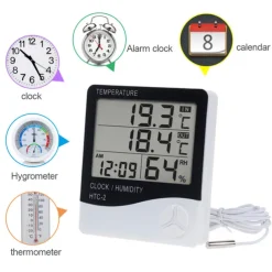 LCD Digital Temperature Humidity Meter Home Indoor Outdoor hygrometer thermometer Weather Station with Clock