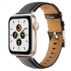 Leather Band Compatible with Apple Watch band 38mm 40mm 41mm 42mm 44mm 45mm 49mm Metal Clasp Luxury Adjustable Genuine Leather Strap Replacement Wristband for iwatch Ultra 2 Series 9 8 7 SE 6 5 4 3 2