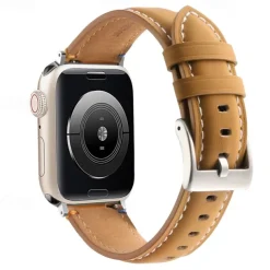 Leather Band Compatible with Apple Watch band 38mm 40mm 41mm 42mm 44mm 45mm 49mm Metal Clasp Luxury Adjustable Genuine Leather Strap Replacement Wristband for iwatch Ultra 2 Series 9 8 7 SE 6 5 4 3 2