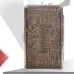 Leather Cigarette Case with Elastic Strap, Metal Frame, Holds 20 Cigarettes, Protective Holder for Hand-Rolled Cigarettes