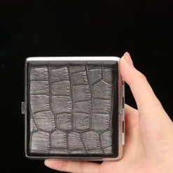 Leather Cigarette Case with Elastic Strap, Metal Frame, Holds 20 Cigarettes, Protective Holder for Hand-Rolled Cigarettes