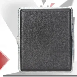 Leather Cigarette Case with Elastic Strap, Metal Frame, Holds 20 Cigarettes, Protective Holder for Hand-Rolled Cigarettes