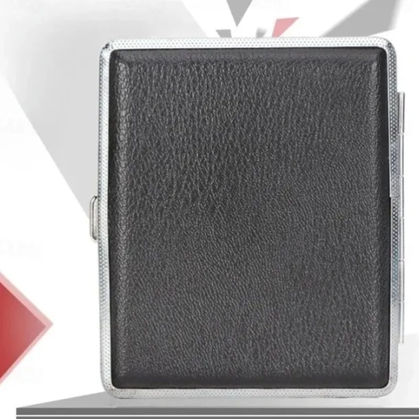 Leather Cigarette Case with Elastic Strap, Metal Frame, Holds 20 Cigarettes, Protective Holder for Hand-Rolled Cigarettes