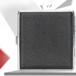 Leather Cigarette Case with Elastic Strap, Metal Frame, Holds 20 Cigarettes, Protective Holder for Hand-Rolled Cigarettes