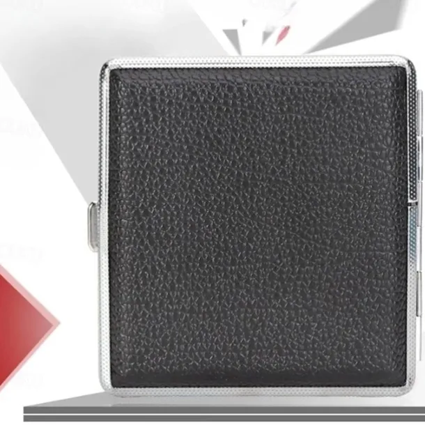 Leather Cigarette Case with Elastic Strap, Metal Frame, Holds 20 Cigarettes, Protective Holder for Hand-Rolled Cigarettes