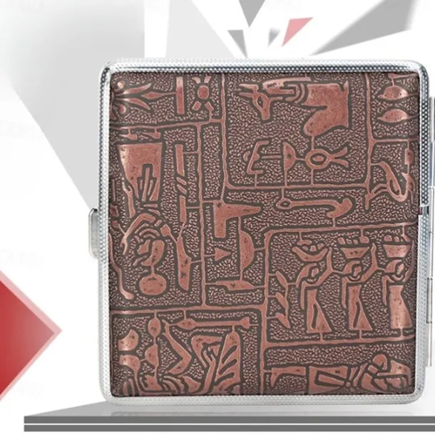 Leather Cigarette Case with Elastic Strap, Metal Frame, Holds 20 Cigarettes, Protective Holder for Hand-Rolled Cigarettes