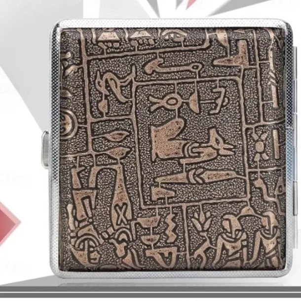 Leather Cigarette Case with Elastic Strap, Metal Frame, Holds 20 Cigarettes, Protective Holder for Hand-Rolled Cigarettes