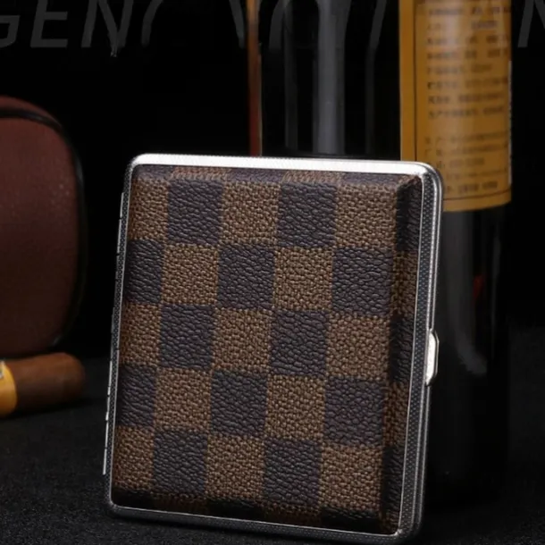 Leather Cigarette Case with Elastic Strap, Metal Frame, Holds 20 Cigarettes, Protective Holder for Hand-Rolled Cigarettes