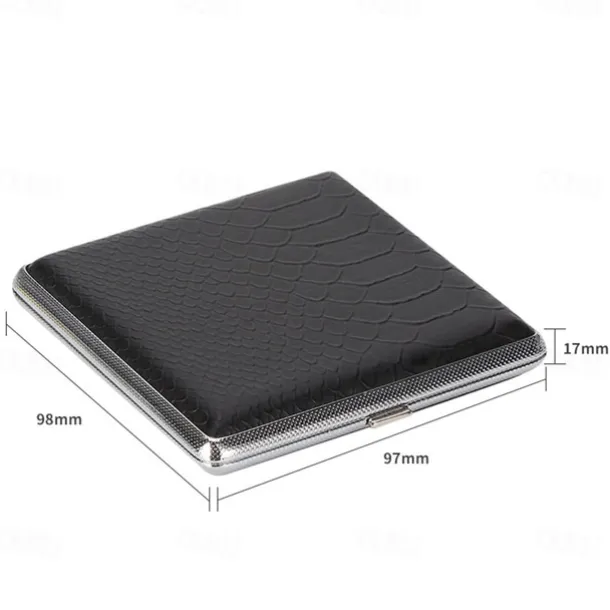 Leather Cigarette Case with Elastic Strap, Metal Frame, Holds 20 Cigarettes, Protective Holder for Hand-Rolled Cigarettes