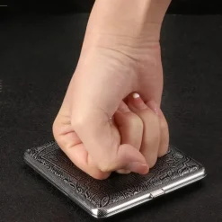 Leather Cigarette Case with Elastic Strap, Metal Frame, Holds 20 Cigarettes, Protective Holder for Hand-Rolled Cigarettes
