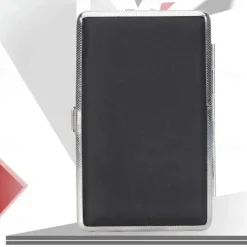 Leather Cigarette Case with Elastic Strap, Metal Frame, Holds 20 Cigarettes, Protective Holder for Hand-Rolled Cigarettes