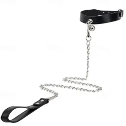 Leather Collar with Leash Matte Finish All Shinny Leather Fetish Wet Look Costume for Nightclub Pride Parade Pride Month Halloween Carnival Adults'