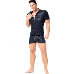 Leather Cop Costume for Men - Faux Leather Uniform Shirt for Pride Parade, Fetish Events, Nightclub & Roleplay
