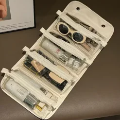 Leather Waterproof Cosmetic Bag, 4-in-1 Travel Toiletry Organizer, Large-Capacity Makeup Bag with Dry and Wet Separation for Stylish Storage