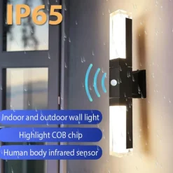 LED Wall Sconce Outdoor Black Metal Up Down Light Fixture IP65 Waterproof Aluminum Sensor Wall Lantern for Porch Patio Garden 85-265V