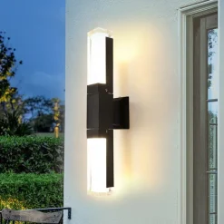 LED Wall Sconce Outdoor Black Metal Up Down Light Fixture IP65 Waterproof Aluminum Sensor Wall Lantern for Porch Patio Garden 85-265V