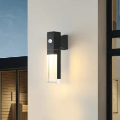LED Wall Sconce Outdoor Black Metal Up Down Light Fixture IP65 Waterproof Aluminum Sensor Wall Lantern for Porch Patio Garden 85-265V