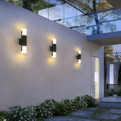 LED Wall Sconce Outdoor Black Metal Up Down Light Fixture IP65 Waterproof Aluminum Sensor Wall Lantern for Porch Patio Garden 85-265V
