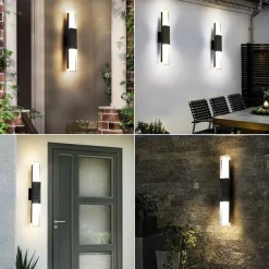 LED Wall Sconce Outdoor Black Metal Up Down Light Fixture IP65 Waterproof Aluminum Sensor Wall Lantern for Porch Patio Garden 85-265V