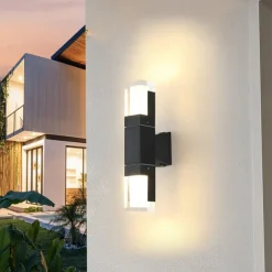LED Wall Sconce Outdoor Black Metal Up Down Light Fixture IP65 Waterproof Aluminum Sensor Wall Lantern for Porch Patio Garden 85-265V