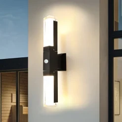 LED Wall Sconce Outdoor Black Metal Up Down Light Fixture IP65 Waterproof Aluminum Sensor Wall Lantern for Porch Patio Garden 85-265V