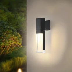 LED Wall Sconce Outdoor Black Metal Up Down Light Fixture IP65 Waterproof Aluminum Sensor Wall Lantern for Porch Patio Garden 85-265V