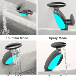 LED Bathroom Sink Faucet, Bathroom Faucet with Removable Sprayer, 4-in-1 Modern, Single Hole Bathroom Faucet, LED Light, Fountain Tap