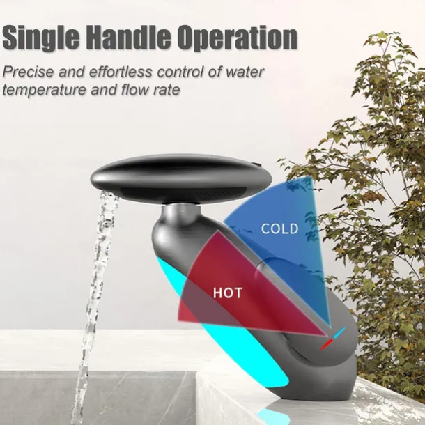 LED Bathroom Sink Faucet, Bathroom Faucet with Removable Sprayer, 4-in-1 Modern, Single Hole Bathroom Faucet, LED Light, Fountain Tap