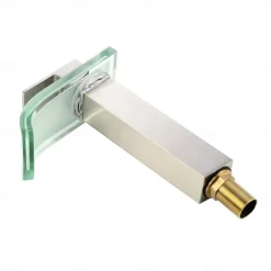 LED Bathroom Sink Mixer Faucet Waterfall Spout 3 Color Temperature, Tall Vessel Taps Single Handle One-hole Monobloc Basin Taps Washroom