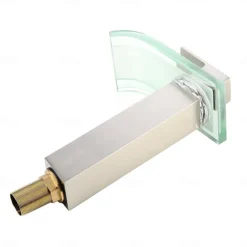 LED Bathroom Sink Mixer Faucet Waterfall Spout 3 Color Temperature, Tall Vessel Taps Single Handle One-hole Monobloc Basin Taps Washroom