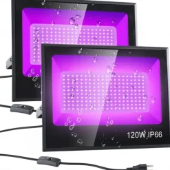 LED Black Lights 1-2 Pack of 30W 60W 120W UV Floodlight 395nm-405nm IP66 Waterproof High-power Black Light Plug with Switch (59in) for Parties Stages UV Resin Curing Paint for Halloween