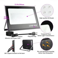 LED Black Lights 1-2 Pack of 30W 60W 120W UV Floodlight 395nm-405nm IP66 Waterproof High-power Black Light Plug with Switch (59in) for Parties Stages UV Resin Curing Paint for Halloween