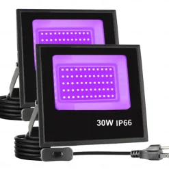 LED Black Lights 1-2 Pack of 30W 60W 120W UV Floodlight 395nm-405nm IP66 Waterproof High-power Black Light Plug with Switch (59in) for Parties Stages UV Resin Curing Paint for Halloween