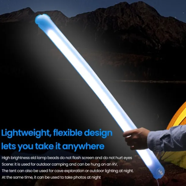 LED Camping Light Outdoor Inflatable Tube Light Portable Foldable USB Interface Tube Light Outdoor Emergency Travel Hiking Camping Tent Light Emergency Lighting