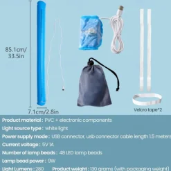 LED Camping Light Outdoor Inflatable Tube Light Portable Foldable USB Interface Tube Light Outdoor Emergency Travel Hiking Camping Tent Light Emergency Lighting