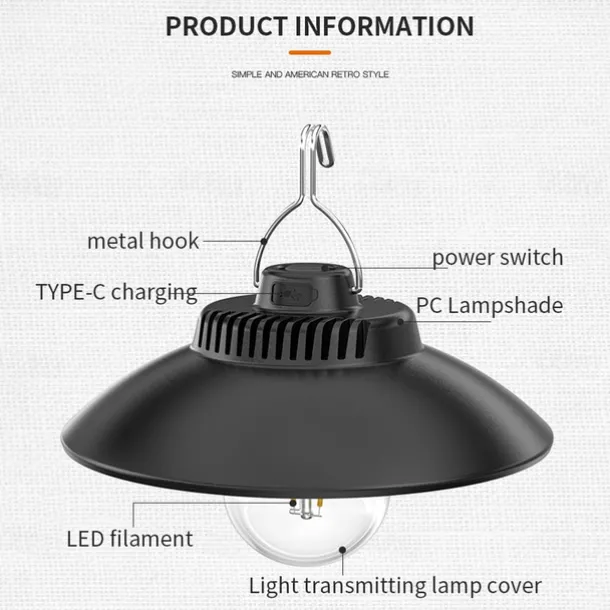 LED Camping Lights Outdoor Rechargeable Portable Lantern Lights Waterproof Flashlight 2 Lighting Modes