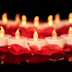LED Candles Tea Lights Flameless Candles Christmas/Halloween Decoration LED Candles Pack Lasts 2X Longer Realistic Tea Lights Tealights Battery Operated Candles Unscented Batteries Included 12/24/50