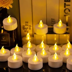 LED Candles Tea Lights Flameless Candles Christmas/Halloween Decoration LED Candles Pack Lasts 2X Longer Realistic Tea Lights Tealights Battery Operated Candles Unscented Batteries Included 12/24/50