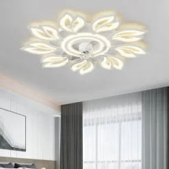 LED Ceiling Fans Dimmable with Remote Contral Flower Design Flush Mount Ceiling Lamp Acrylic Lampshade Chandelier Bedroom Living Room